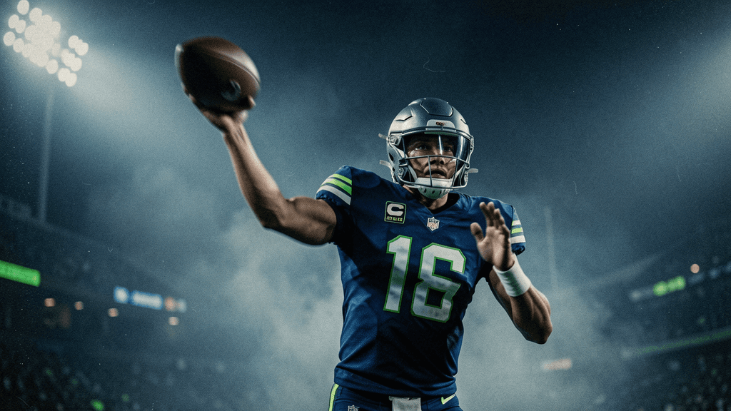 Football player moving through stadium light and atmospheric motion blur